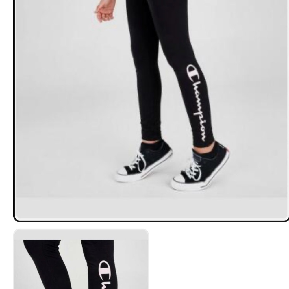 Champion Black Leggings with White Script Side Logo